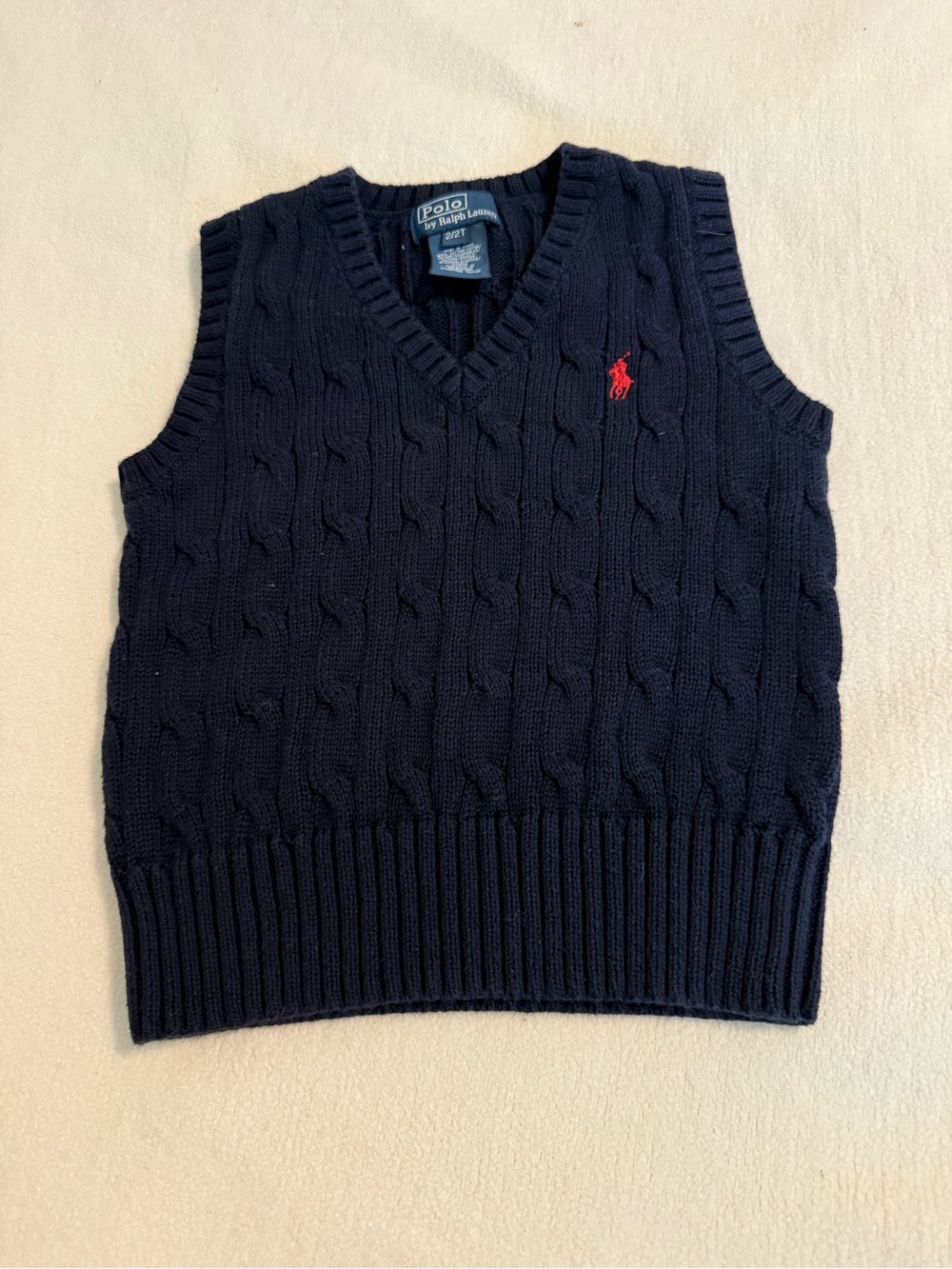 Polo Ralph Lauren Boys 2T Navy Cable Knit V-Neck Sweater Vest